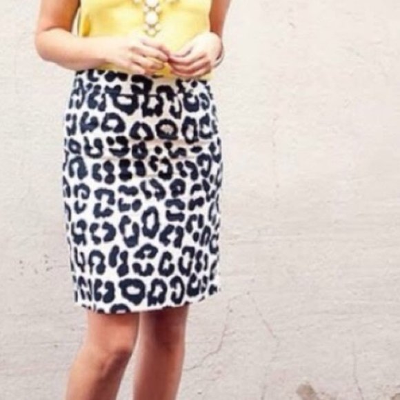 LOFT Large Print Leopard Pencil Skirt Black Cream